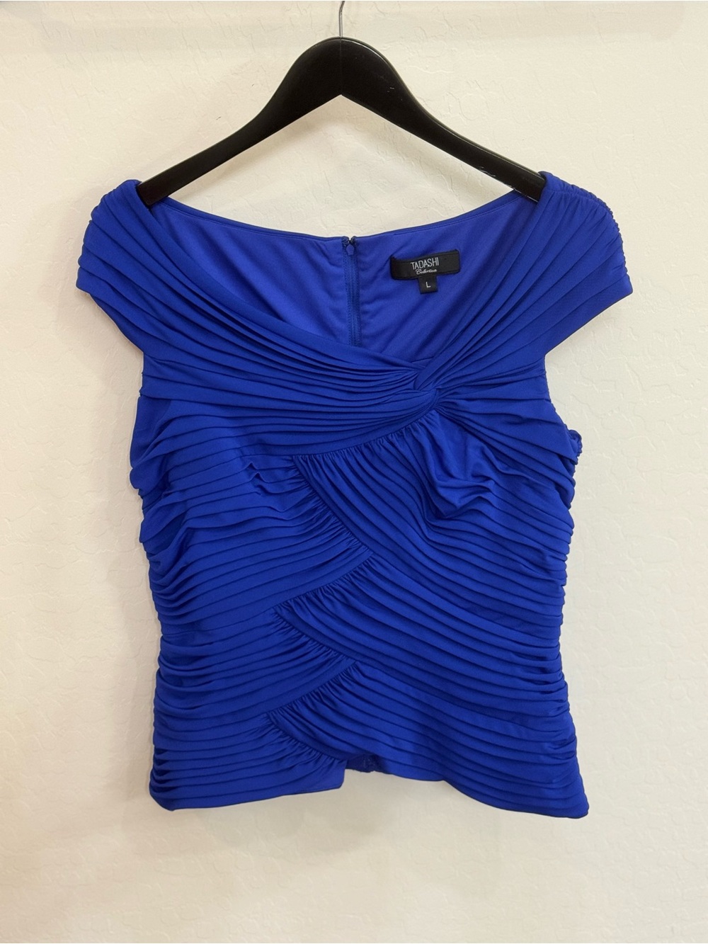 Tadashi Shoji Collection Royal Blue Shutter Pleat Off-Shoulder Blouse Top Large